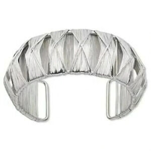 Metallic Silver Wire Wrapped Adjustable 30mm Wide Metal Cuff Bracelet
